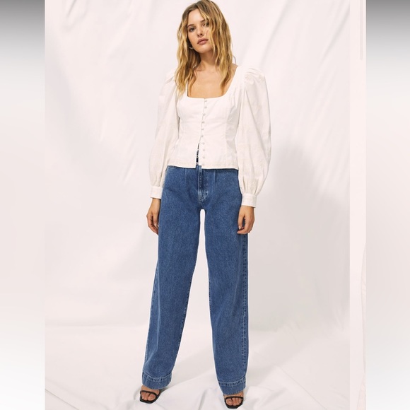 Aritzia Tops - Aritzia Wilfred Palo Santo White Boho Embroidery Casual Blouse Sz XS, S
